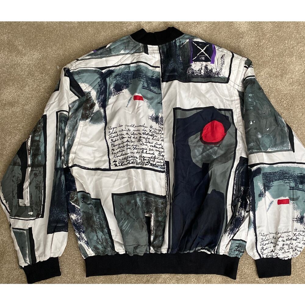 NWOT GOOUCH Bomber Jacket Silk Pop Art 80' 90' Abstract M Men's - Picture 2 of 6